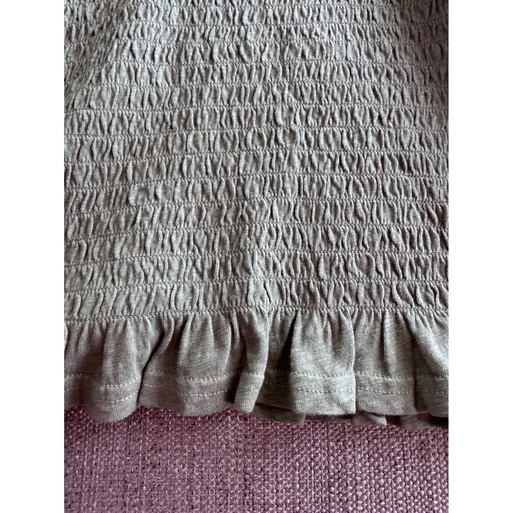 Aerie Womens XL Olive Green Smocked Ruffle Hem Short Sleeve Cotton Crop Top - Picture 3 of 9